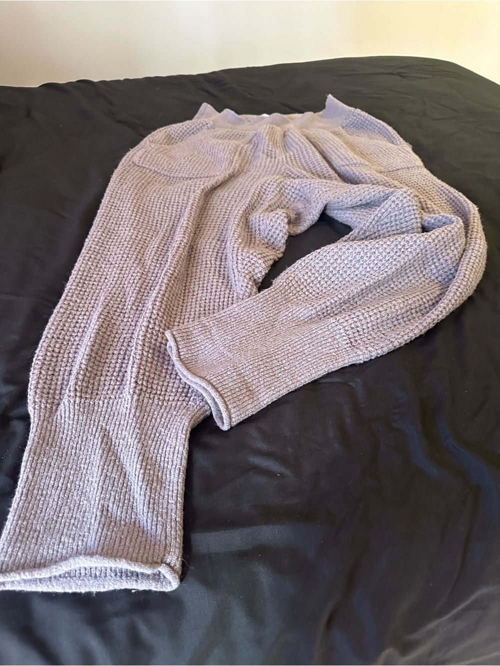 2 Piece Free People Gray Waffle Knit V-Neck Sweater & Pants Set - Picture 4 of 8